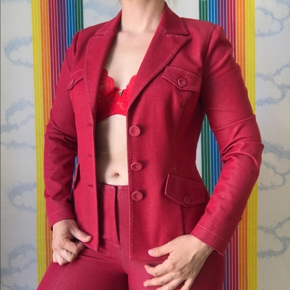 Y2K sexy two piece pant suit trendy red